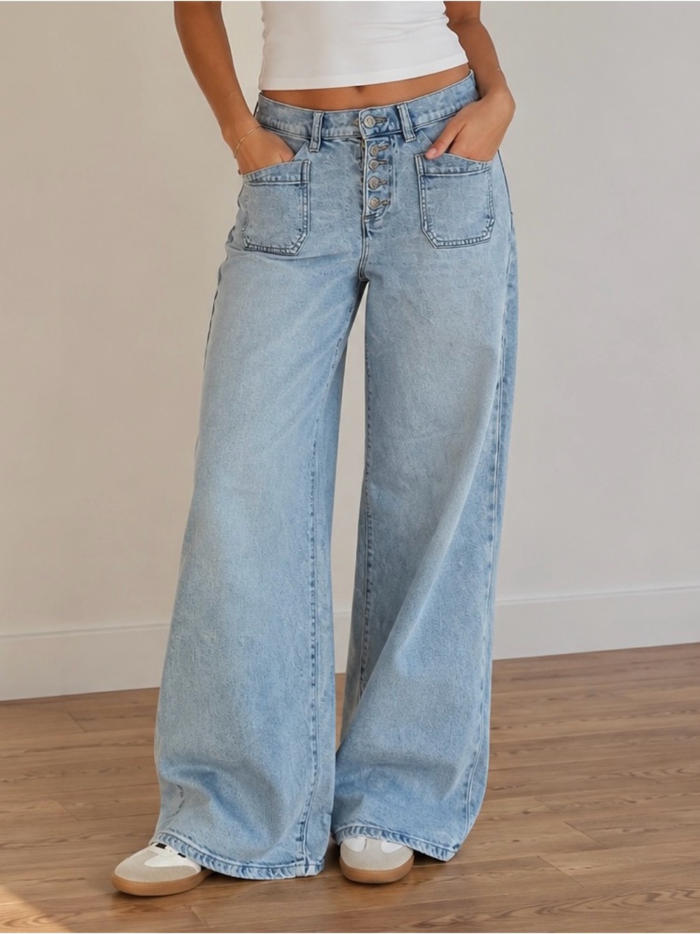 Lands' End High Rise Wide Leg Jeans Light Wash 4 Petite